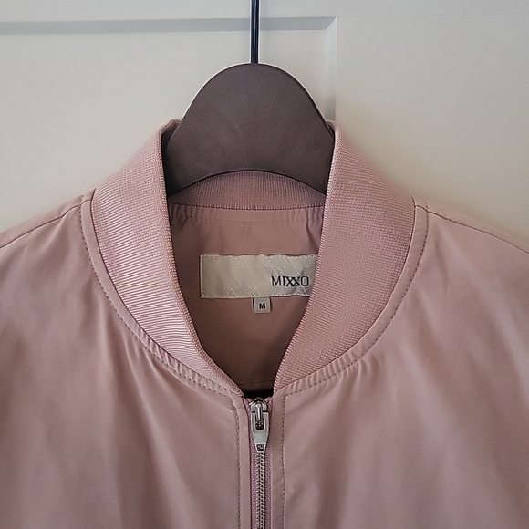 New MIXXO Pink Cotton Blend Bomber Jacket with Cute Word Patches Medium - Picture 4 of 15
